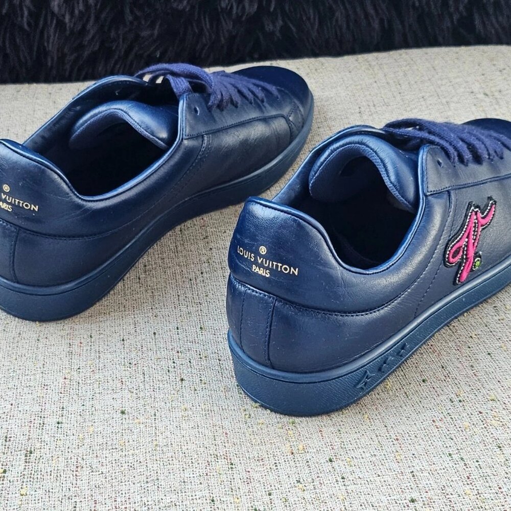 Louis Vuitton Men Shoes Blue Luxembourg Sneaker Leather Made in Italy Size 6 - Picture 5 of 12